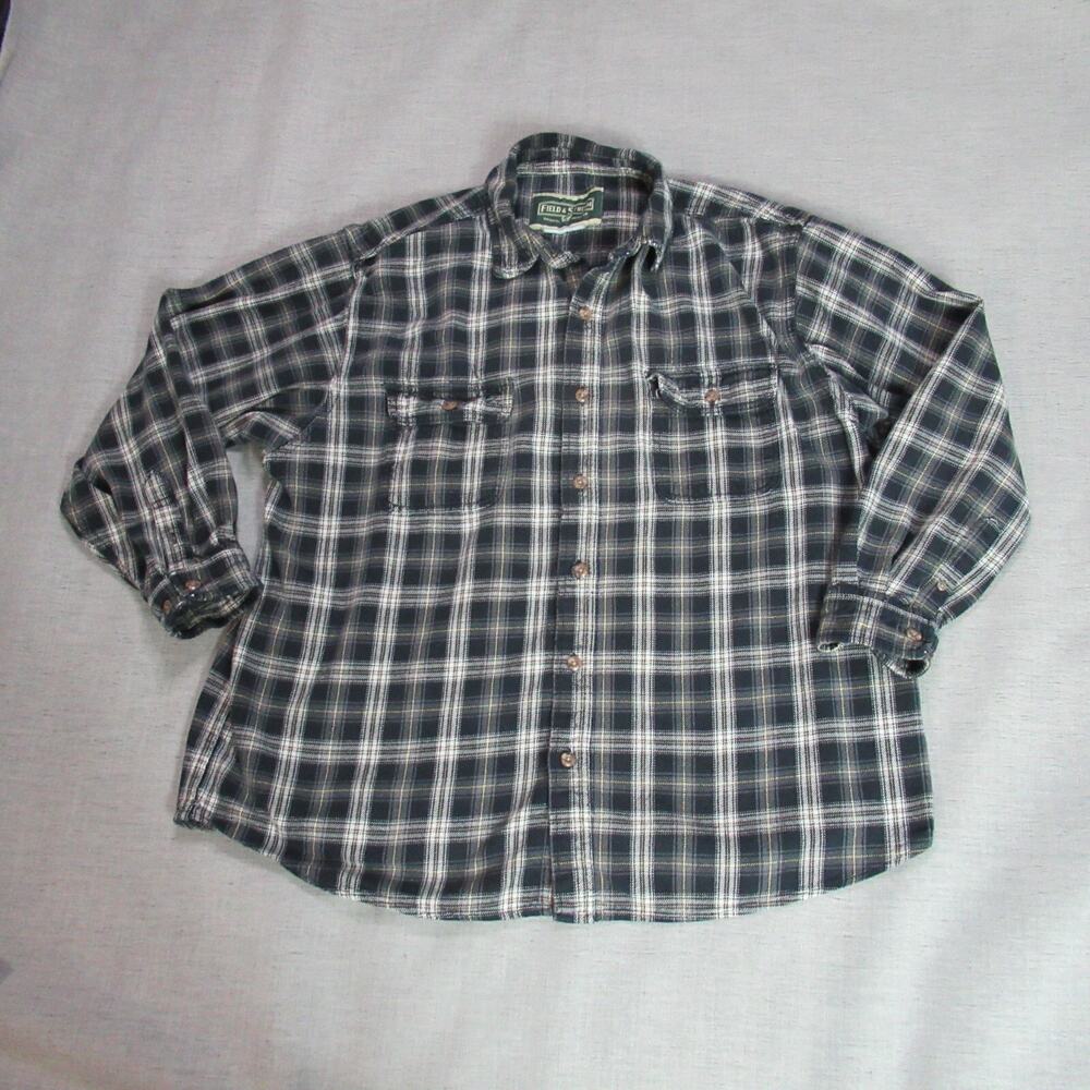 Field & Stream Shirt Mens XL Blue Plaid Heavyweight Flannel Cabincore Outdoor